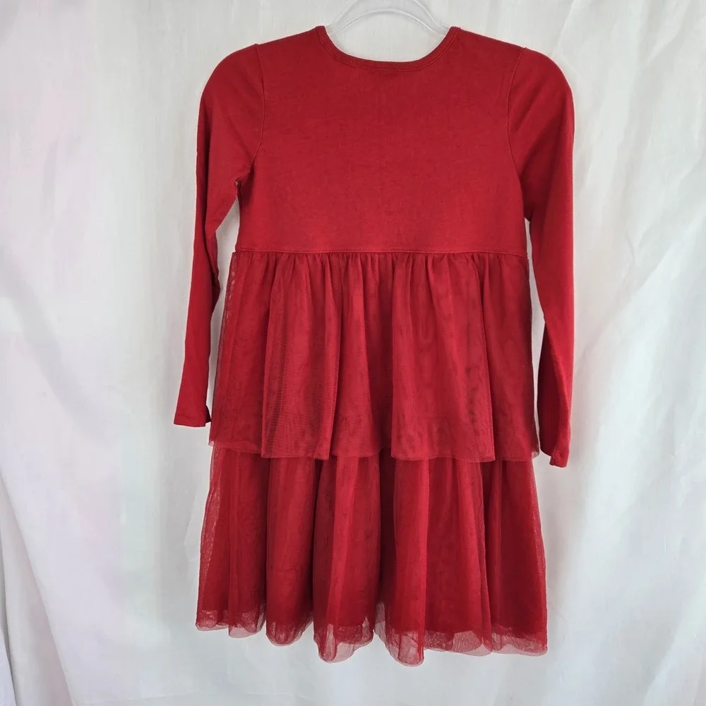 Hanna Andersson‎ Girls Red Tulle Ruffle Dress Size 10 140 Cm Cotton Bodice Lined